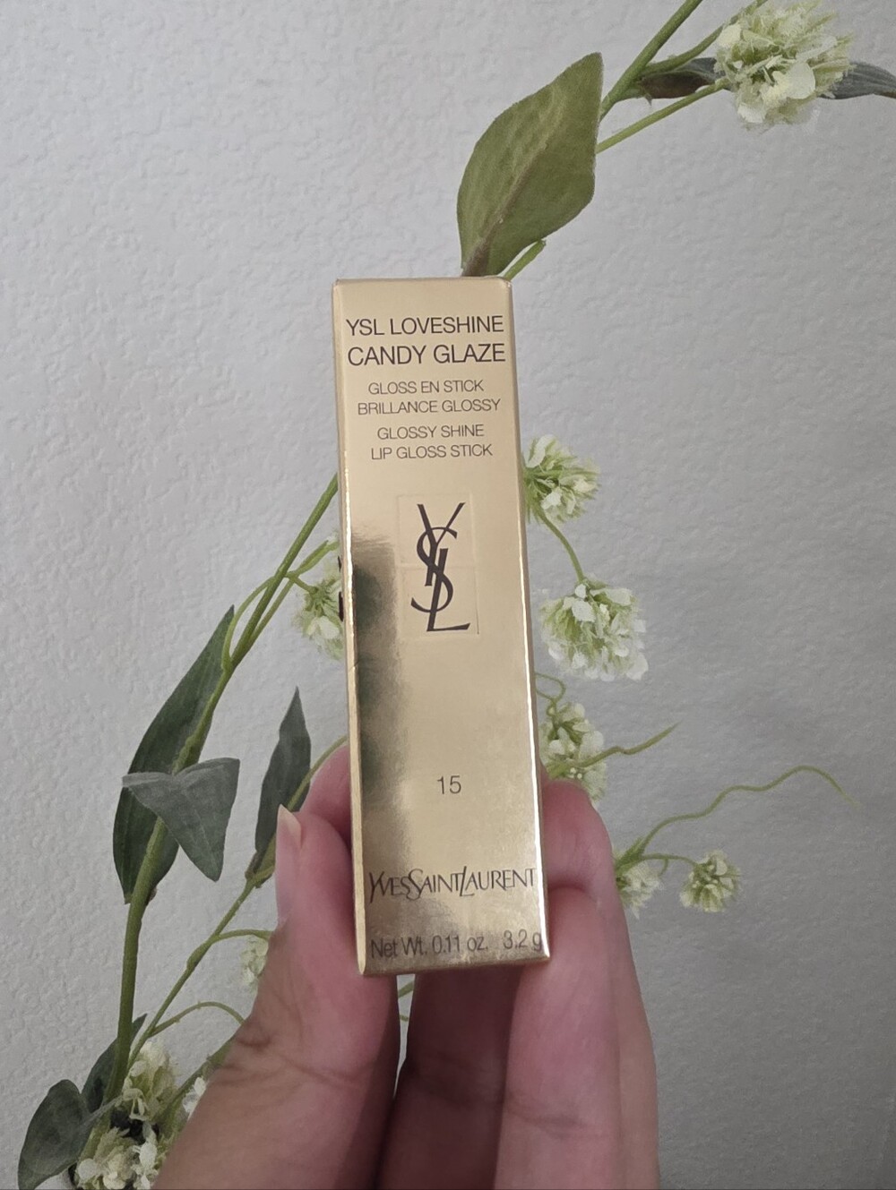 YSL Loveshine Candy Glaze Lip Gloss Stick #15 Showcasing Nude